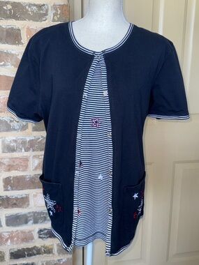 Onque 2-Pc Set Navy & White Stars & Stripes Jacket & Tank Star Embroidery Sz 1X